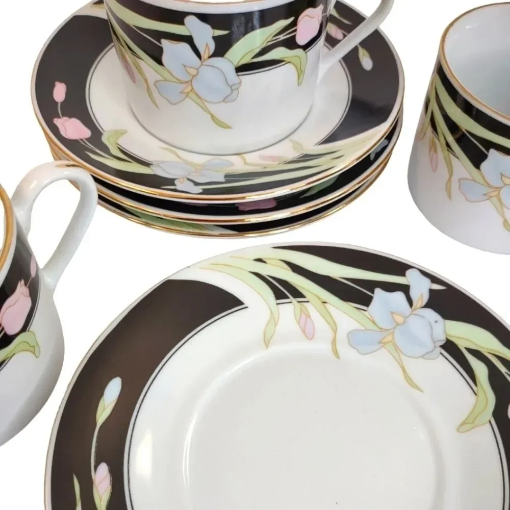 Fine China Porcelain Vanessa by Fairfield 8 Pieces 4 Flat Cups 4 Saucers NIB